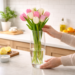 [HH00018962] فازة زجاج شفاف بتصميم بيضاوي الشكل مقاس 26 * 8 سم