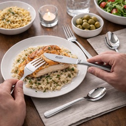 [HH00019385] طقم معالق وشوك وسكاكين استانلس ستيل تركي 24 قطعة باللون الفضي