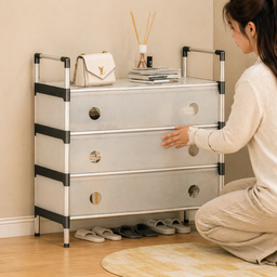 [HH00019922] جزامة 3 أرفف بقوائم معدن مع غطاء لحماية الأحذية من الأتربة