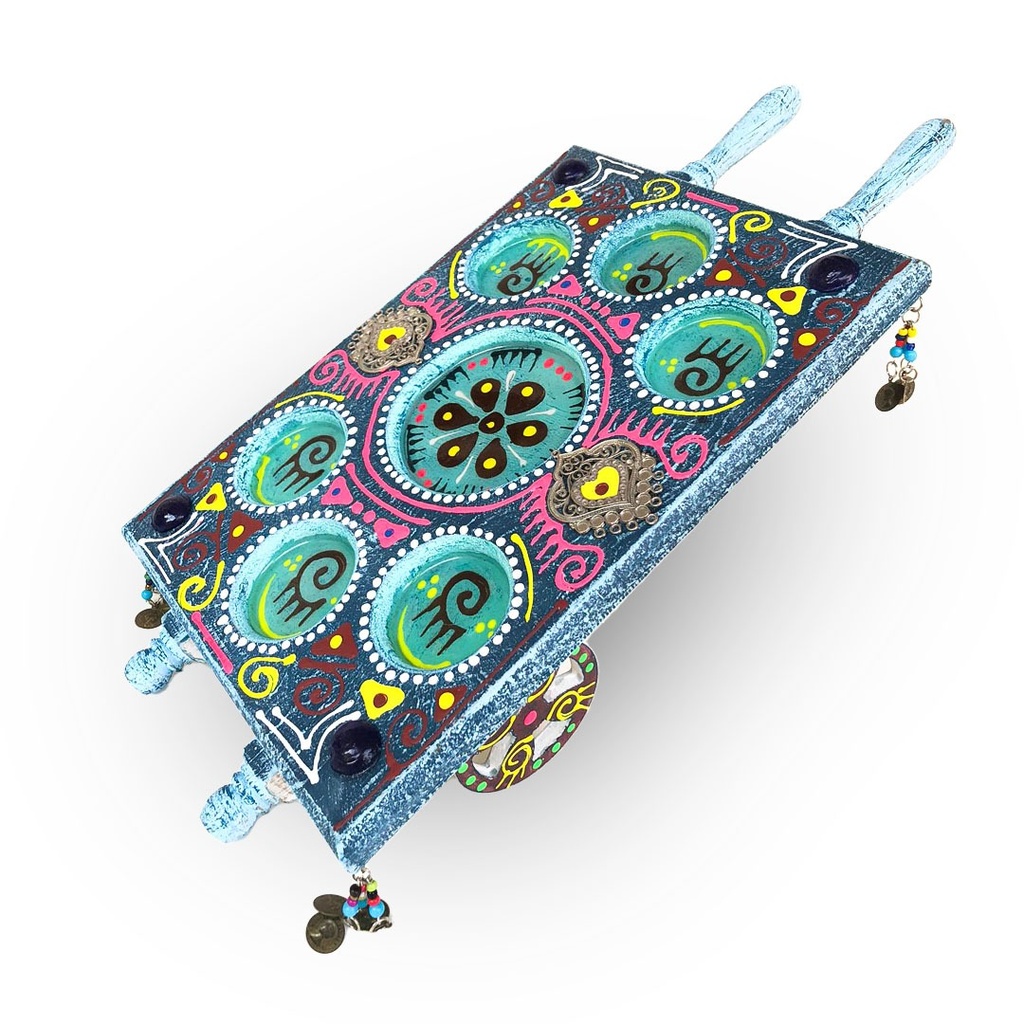 صينية عربة هاند ميد خشب 7 حوامل لاستكانات الشاي وفناجين القهوة والاطباق