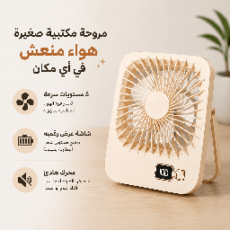 [HH00035983] مروحة مكتب محمولة ب 5 سرعات  وشاشة رقمية قابلة لإعادة الشحن يو اس