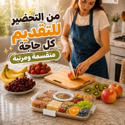[HH00036184] طبق تقديم خشب بامبو مقسم 6 خانات بغطاء أكريليك محكم للتسالي والمكسرات