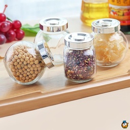 [HH00007429] طقم توابل زجاج 4 قطع لحفظ وتنظيم الفلفل والملح والشطة بغطاء محكم الغلق