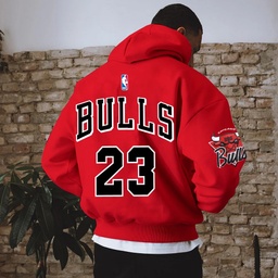 Bulls 23 هودي اوفر سايز قطن باللون الاحمر 