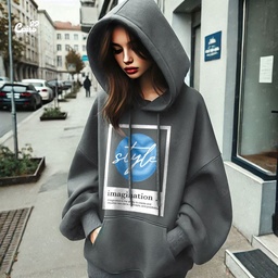 Style هودي اوفر سايز قطن باللون الرمادي