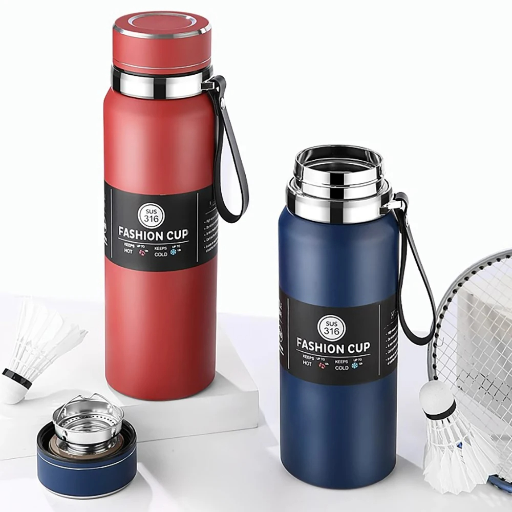 ترمس حراري استانليس ستيل 600 ملي حافظ للحرارة بغطاء محكم الغلق ومصفاه ويد لسهولة الحمل وقت السفر والرحلات