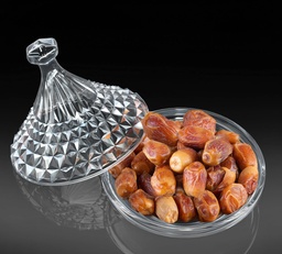 [HH00009554] تمرية زجاج منقرش بغطاء لحمل وحفظ وتقديم التمر والمكسرات للضيوف بشكل شيك