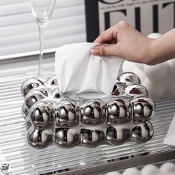 [HH00009704] علبة مناديل بابلز سيراميك مطلي باللون السيلفر بدبدوب ثري دي لغرف النوم والاطفال والليفنج والمطبخ والمكتب