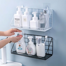 رف معدني لحمل وتنظيم أدوات المطبخ والحمام وقطع الديكور بلزق دبل فيس قوي للتعليق بدون حفر وتخريم