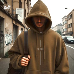 Peace هودي اوفر سايز قطن باللون البني