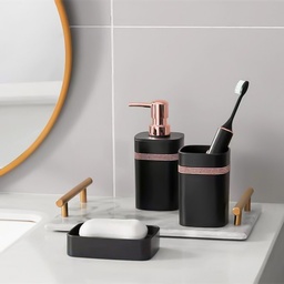 طقم حمام شيك 3 قطع ديسبنسر صابون سائل وحامل لفرش ومعجون الأسنان وصبانة بألوان مختلفة