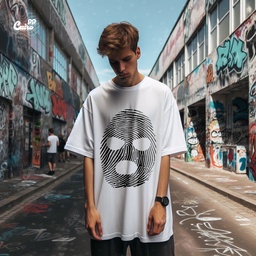 Fingerprint Mask  تيشيرت اوفر سايز قطن باللون الابيض للرجال