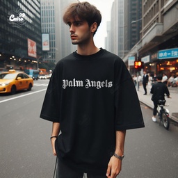 Palm Angels تيشيرت اوفر سايز قطن باللون الاسود للرجال