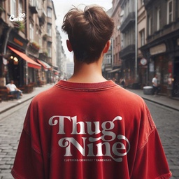 Thug Nine تيشيرت اوفر سايز قطن باللون الاحمر للرجال