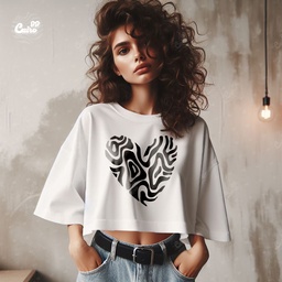 Heart كروب توب اوفر سايز قطن باللون الأبيض