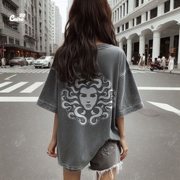 Medusa تيشيرت اوفر سايز قطن باللون الرمادي للنساء