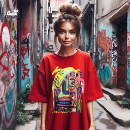 Love Face تيشيرت اوفر سايز قطن باللون الاحمر للنساء