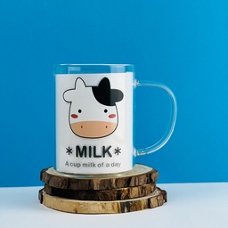 [HH00012631] مج زجاج شفاف مطبوع بيد 450 مللي لشرب النسكافيه واللاتيه