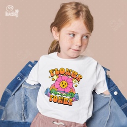 Flower Power تيشيرت اطفال قطن باللون الابيض