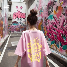 Shine Your weird تيشيرت اوفر سايز قطن باللون البينك للنساء