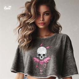 Angel Skull كروب توب اوفر سايز باللون الرمادي المحجر