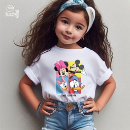 Daisy &amp; Donald , Mickey &amp; Minnie تيشيرت اطفال قطن باللون الابيض