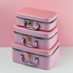 [HH00014057] طقم  شنط لتنظيم وحمل ادوات الميكاب ب 3 احجام مختلفة من الجلد - بينك