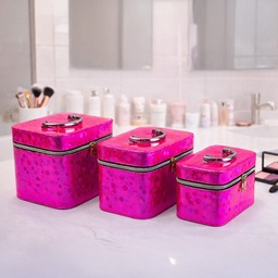 [HH00014063] شنط ميكاب لتنظيم أدوات التجميل 3 قطع  تصميم أنيق باللون الفوشيا