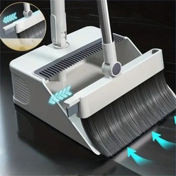 [HH00014146] طقم تنظيف 3 في 1 مقشة وجاروف ومساحة بيد معدن دوارة قابة للطي