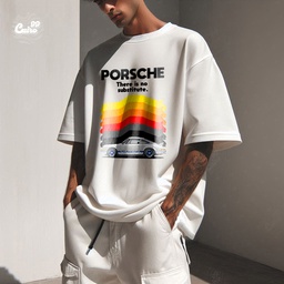 Porsche تيشيرت اوفر سايز قطن باللون الابيض للرجال