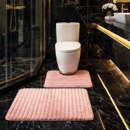 [HH00014725] طقم دواسات قطعتين لارضيات الحمام من القطيفة باللون البينك