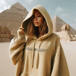 Isis Wings  هودي اوفر سايز قطن للنساء باللون البيج